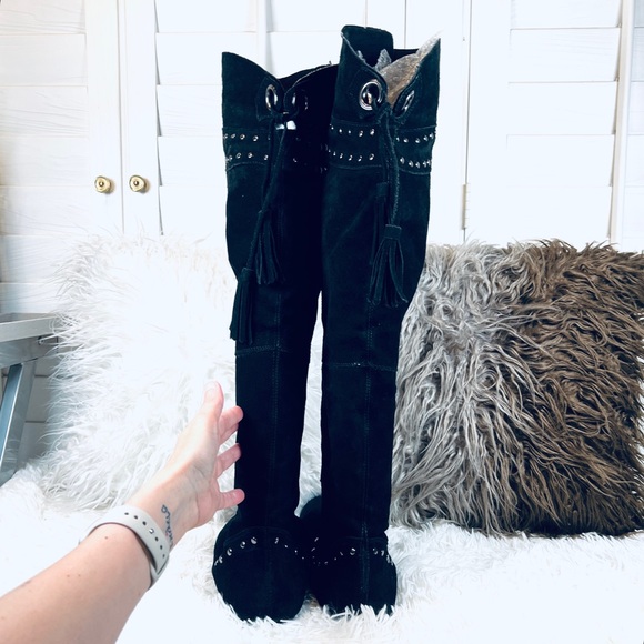 Vintage STEAMPUNK Suede Studded Over Knee Boots - Picture 6 of 16